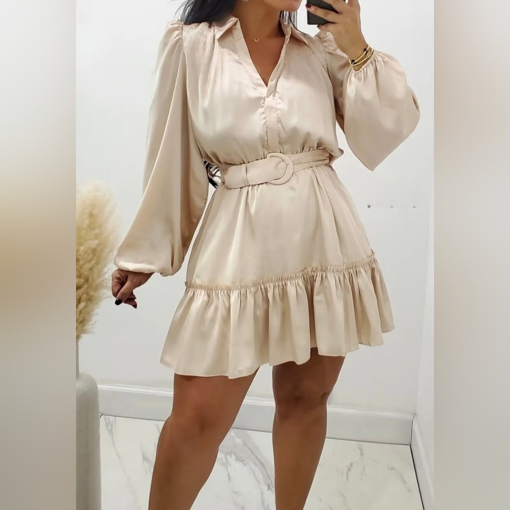 Elegant Cream Belted Dress
